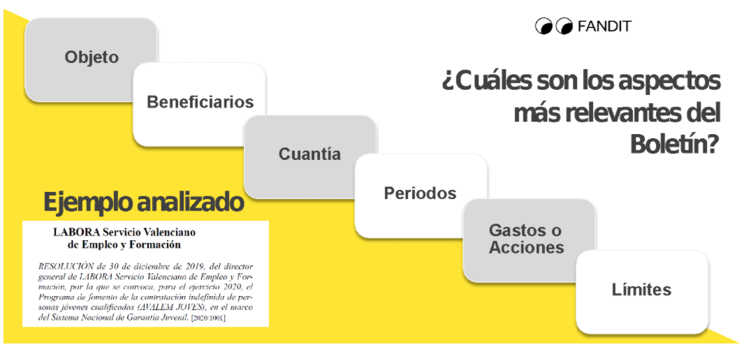 Aspectos más relevantes del Boletín: Objeto, Beneficiarios, Cuantía, Periodos, Gastos o Acciones, Límites
